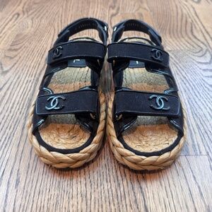 Mesh Patent Calfskin Velcro black Dad Sandals 37